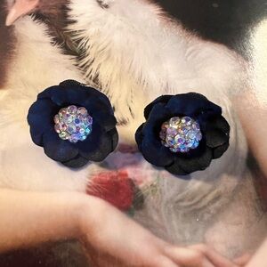 Black Flower Petal Gem Earrings